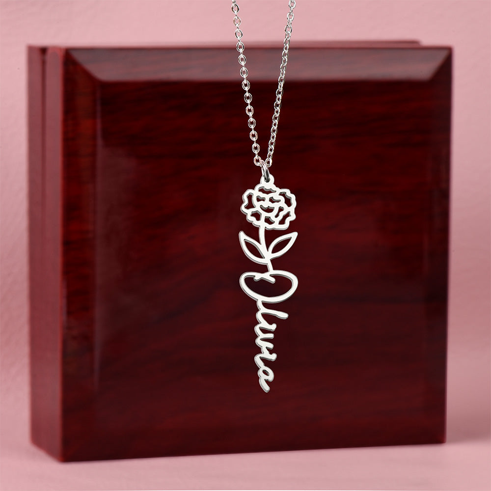 Heart Memento™ Petalwrit Personalized Birth Flower Name Necklace – Custom Birth Month Flower Necklace for Her