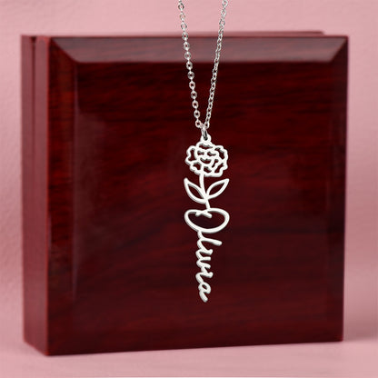 Heart Memento™ Petalwrit Personalized Birth Flower Name Necklace – Custom Birth Month Flower Necklace for Her