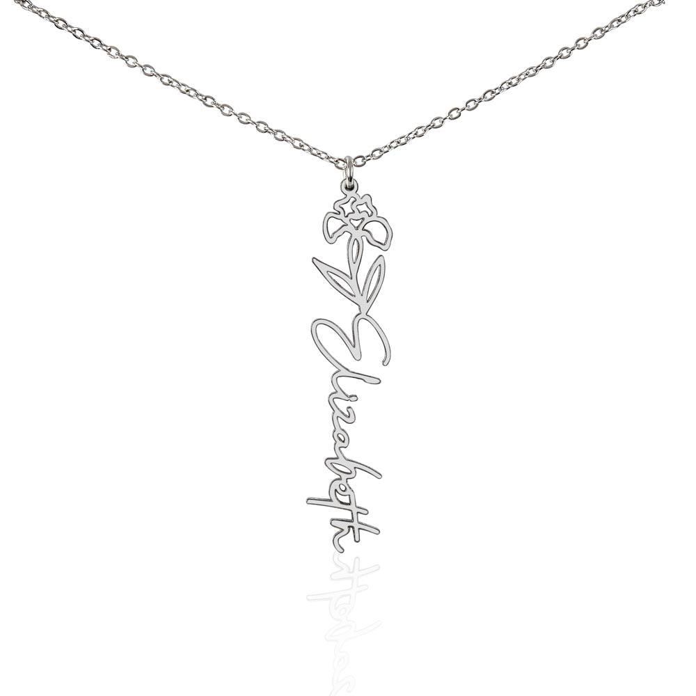 Heart Memento™ Petalwrit Personalized Birth Flower Name Necklace – Custom Birth Month Flower Necklace for Her