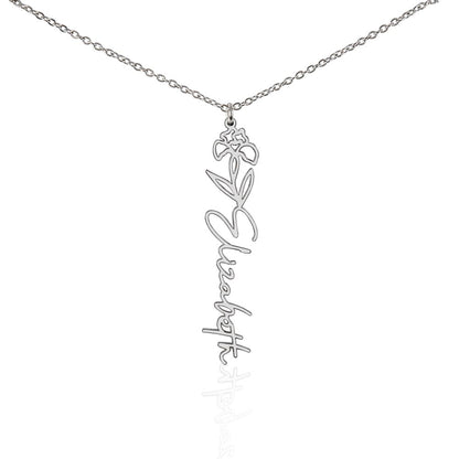 Heart Memento™ Petalwrit Personalized Birth Flower Name Necklace – Custom Birth Month Flower Necklace for Her