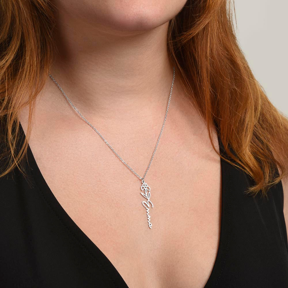 Heart Memento™ Petalwrit Personalized Birth Flower Name Necklace – Custom Birth Month Flower Necklace for Her