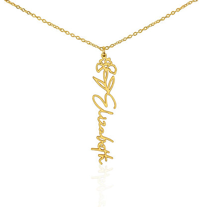 Heart Memento™ Petalwrit Personalized Birth Flower Name Necklace – Custom Birth Month Flower Necklace for Her