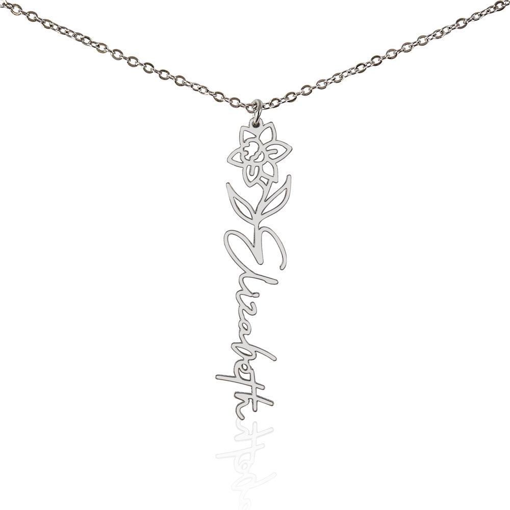 Heart Memento™ Petalwrit Personalized Birth Flower Name Necklace – Custom Birth Month Flower Necklace for Her