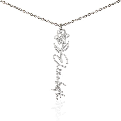 Heart Memento™ Petalwrit Personalized Birth Flower Name Necklace – Custom Birth Month Flower Necklace for Her