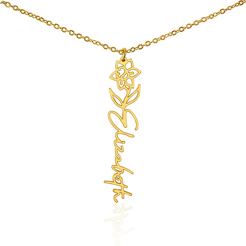 Heart Memento™ Petalwrit Personalized Birth Flower Name Necklace – Custom Birth Month Flower Necklace for Her