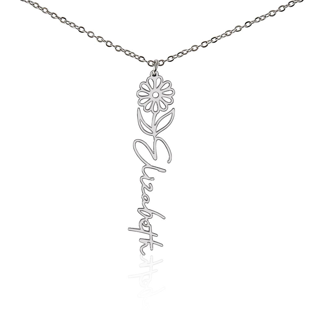 Heart Memento™ Petalwrit Personalized Birth Flower Name Necklace – Custom Birth Month Flower Necklace for Her