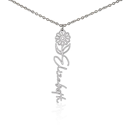 Heart Memento™ Petalwrit Personalized Birth Flower Name Necklace – Custom Birth Month Flower Necklace for Her