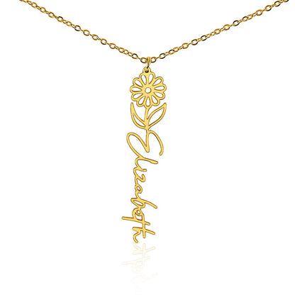 Heart Memento™ Petalwrit Personalized Birth Flower Name Necklace – Custom Birth Month Flower Necklace for Her
