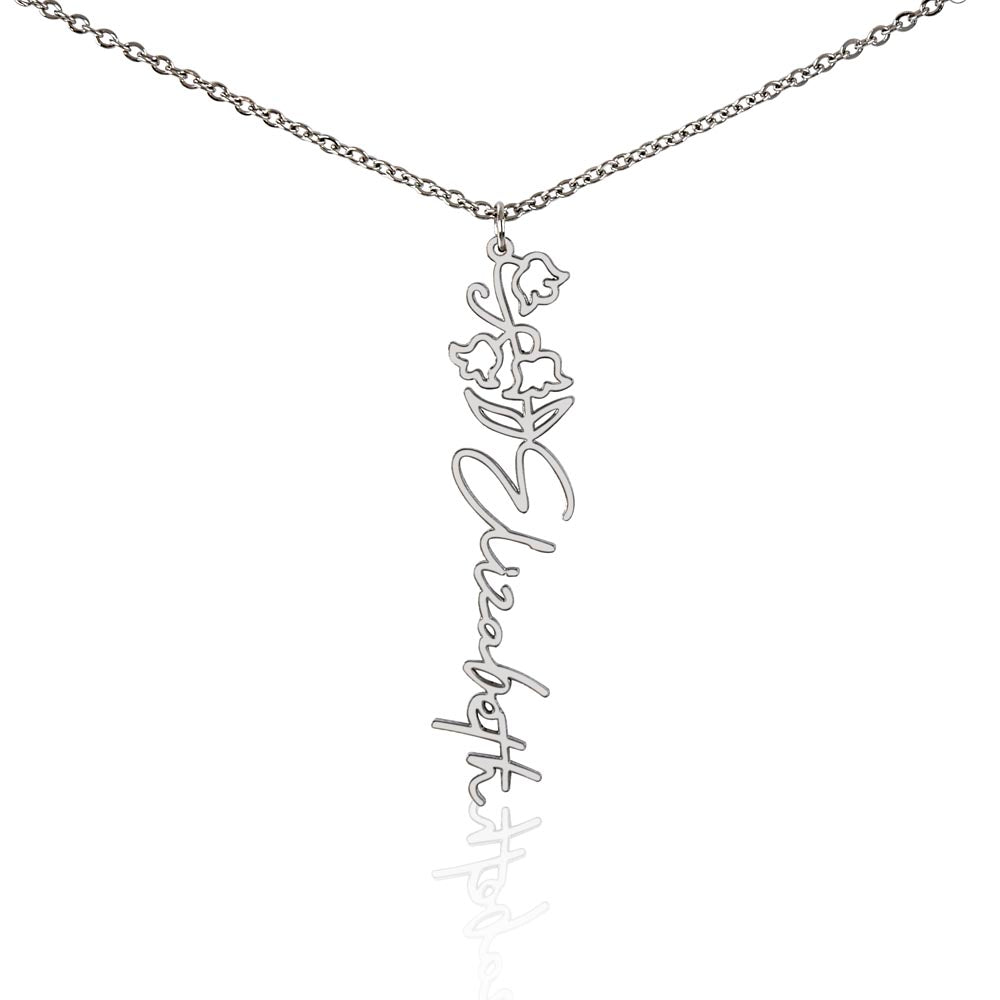 Heart Memento™ Petalwrit Personalized Birth Flower Name Necklace – Custom Birth Month Flower Necklace for Her