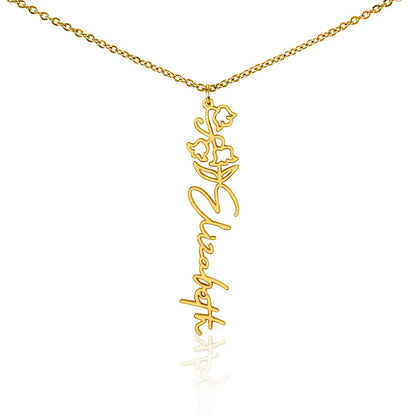 Heart Memento™ Petalwrit Personalized Birth Flower Name Necklace – Custom Birth Month Flower Necklace for Her