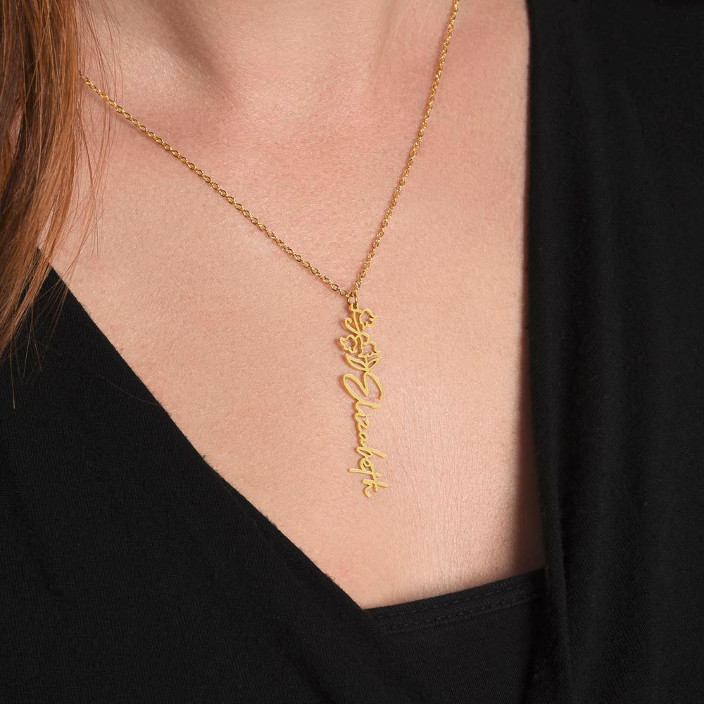Heart Memento™ Petalwrit Personalized Birth Flower Name Necklace – Custom Birth Month Flower Necklace for Her