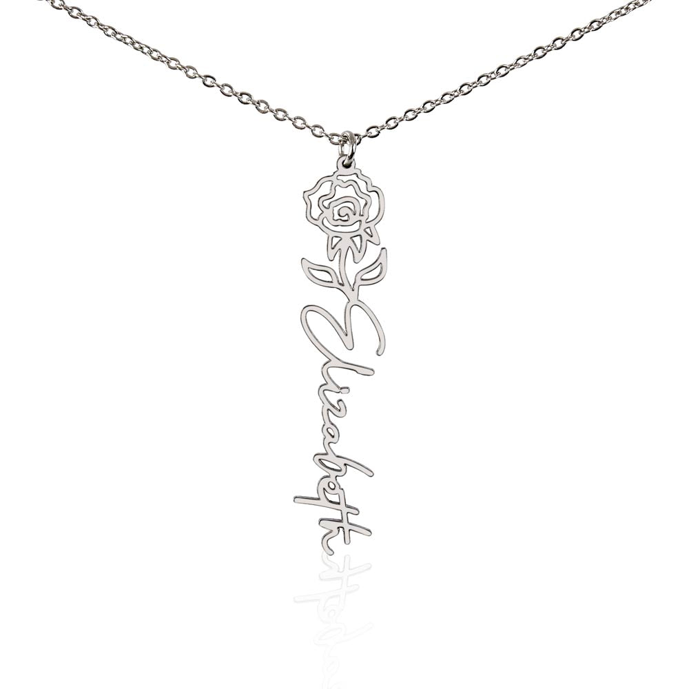 Heart Memento™ Petalwrit Personalized Birth Flower Name Necklace – Custom Birth Month Flower Necklace for Her