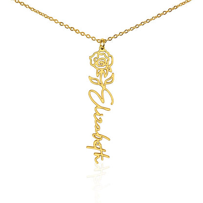 Heart Memento™ Petalwrit Personalized Birth Flower Name Necklace – Custom Birth Month Flower Necklace for Her