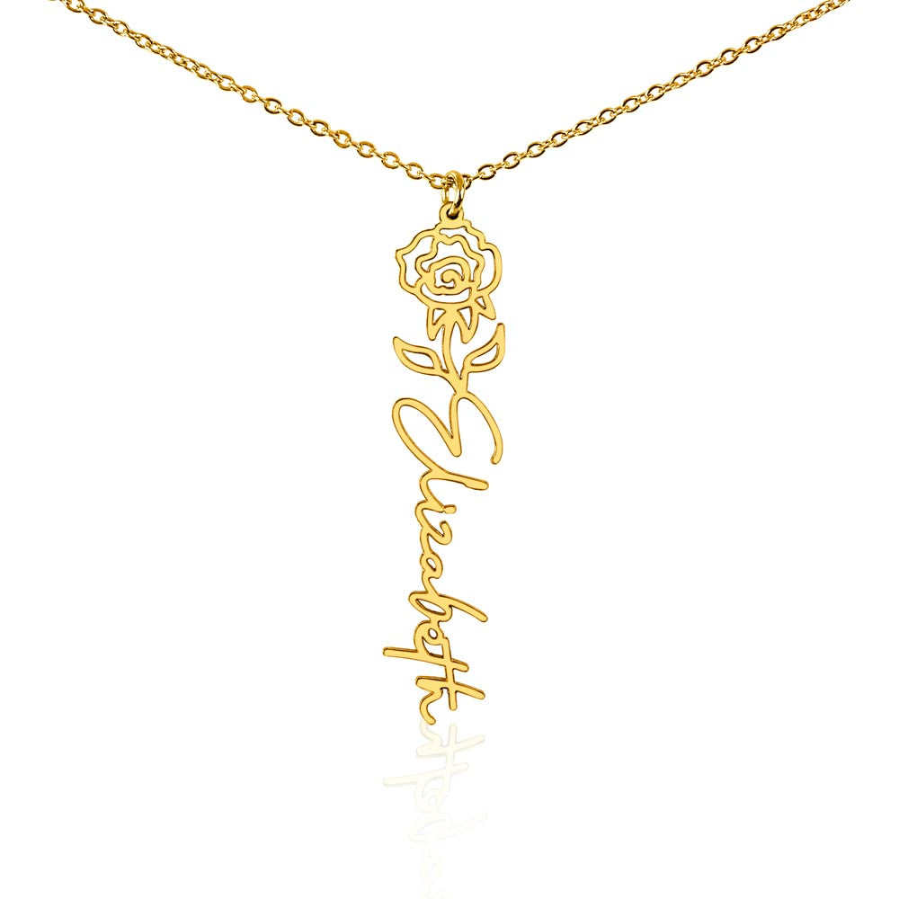 Heart Memento™ Petalwrit Personalized Birth Flower Name Necklace – Custom Birth Month Flower Necklace for Her