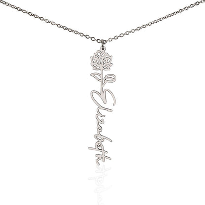 Heart Memento™ Petalwrit Personalized Birth Flower Name Necklace – Custom Birth Month Flower Necklace for Her