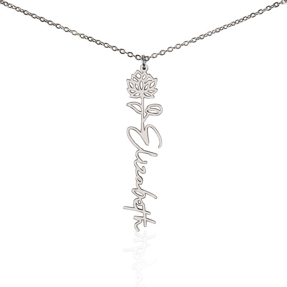 Heart Memento™ Petalwrit Personalized Birth Flower Name Necklace – Custom Birth Month Flower Necklace for Her