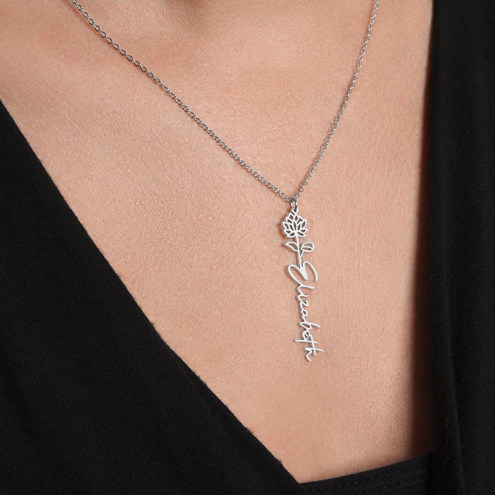 Heart Memento™ Petalwrit Personalized Birth Flower Name Necklace – Custom Birth Month Flower Necklace for Her