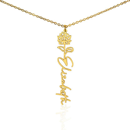 Heart Memento™ Petalwrit Personalized Birth Flower Name Necklace – Custom Birth Month Flower Necklace for Her