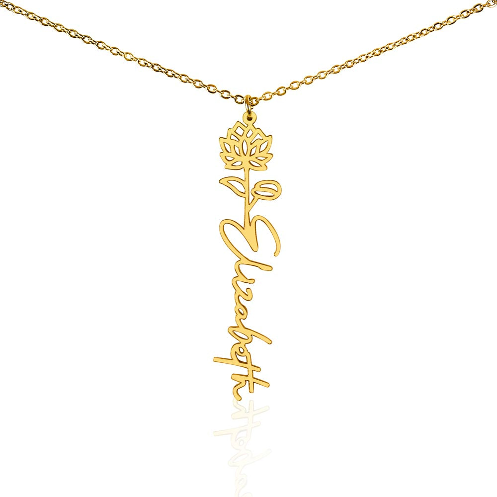 Heart Memento™ Petalwrit Personalized Birth Flower Name Necklace – Custom Birth Month Flower Necklace for Her