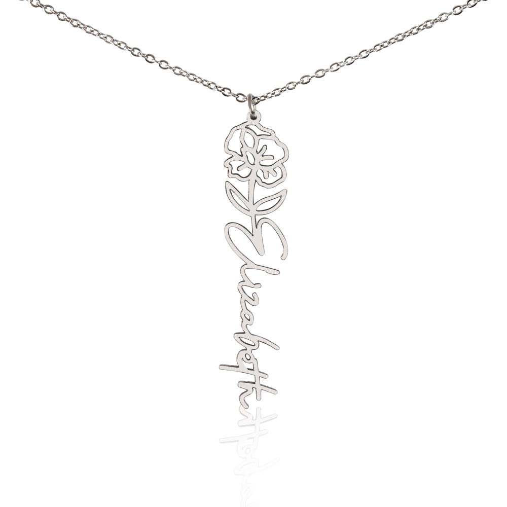 Heart Memento™ Petalwrit Personalized Birth Flower Name Necklace – Custom Birth Month Flower Necklace for Her