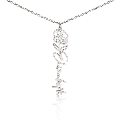 Heart Memento™ Petalwrit Personalized Birth Flower Name Necklace – Custom Birth Month Flower Necklace for Her