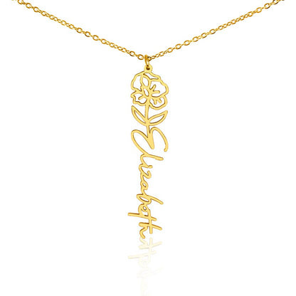 Heart Memento™ Petalwrit Personalized Birth Flower Name Necklace – Custom Birth Month Flower Necklace for Her