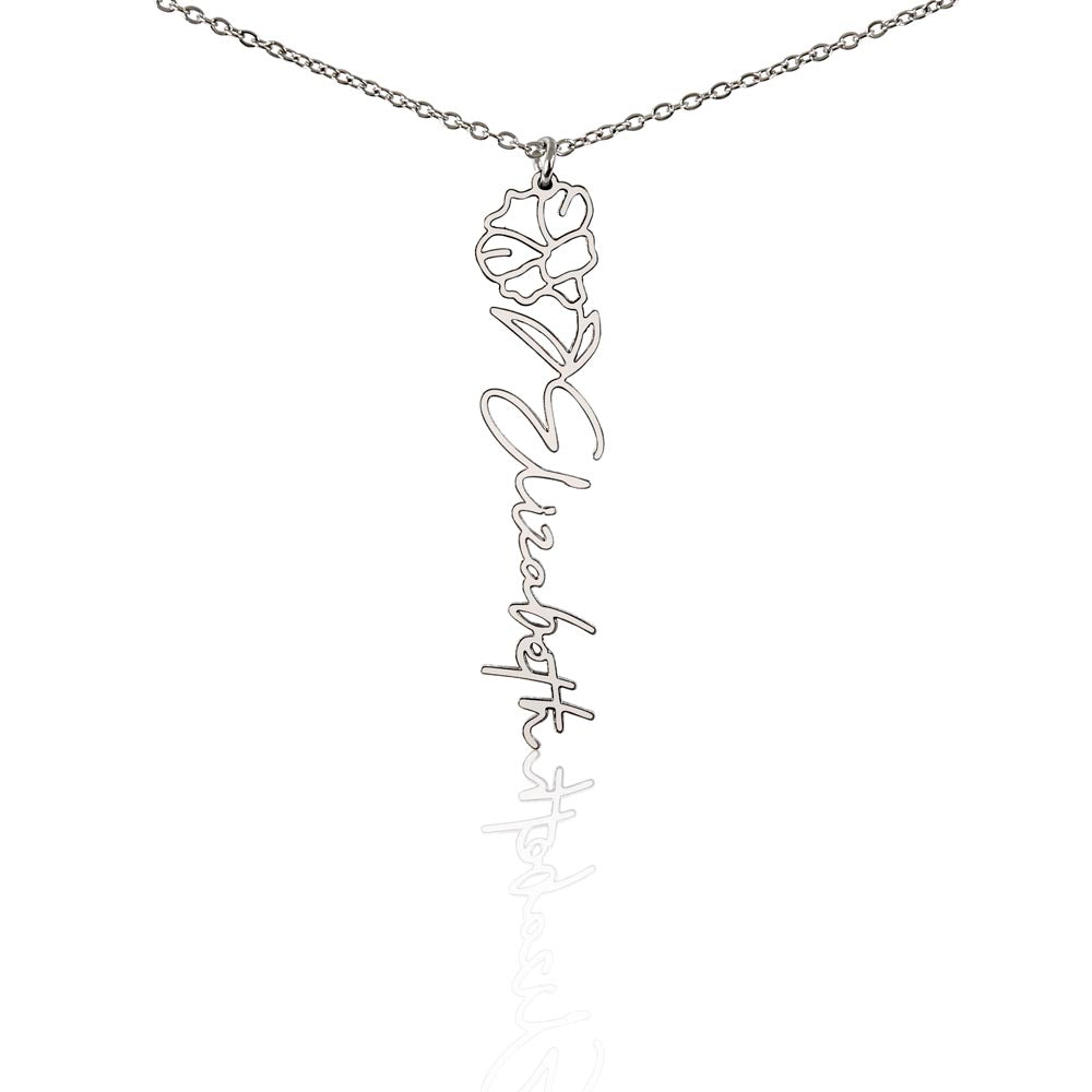 Heart Memento™ Petalwrit Personalized Birth Flower Name Necklace – Custom Birth Month Flower Necklace for Her