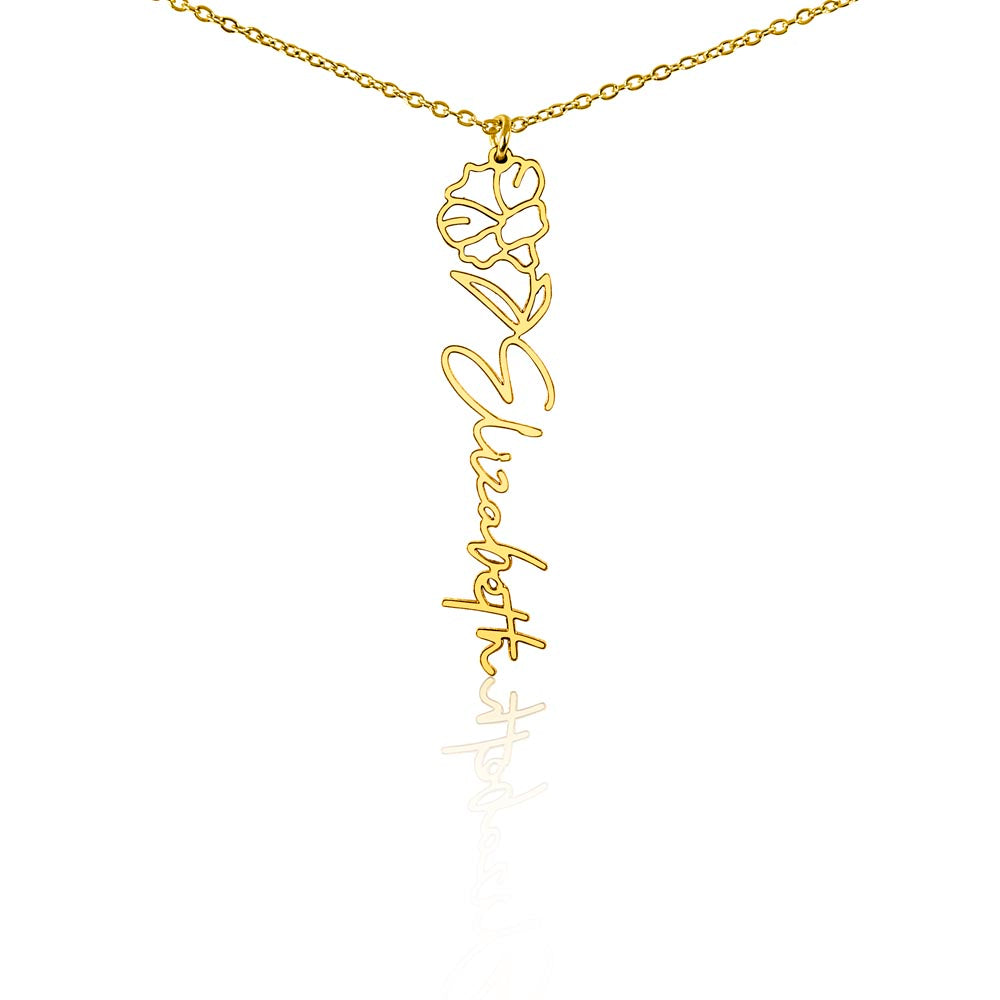 Heart Memento™ Petalwrit Personalized Birth Flower Name Necklace – Custom Birth Month Flower Necklace for Her