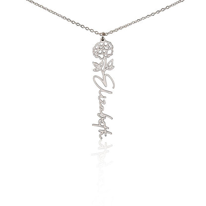 Heart Memento™ Petalwrit Personalized Birth Flower Name Necklace – Custom Birth Month Flower Necklace for Her