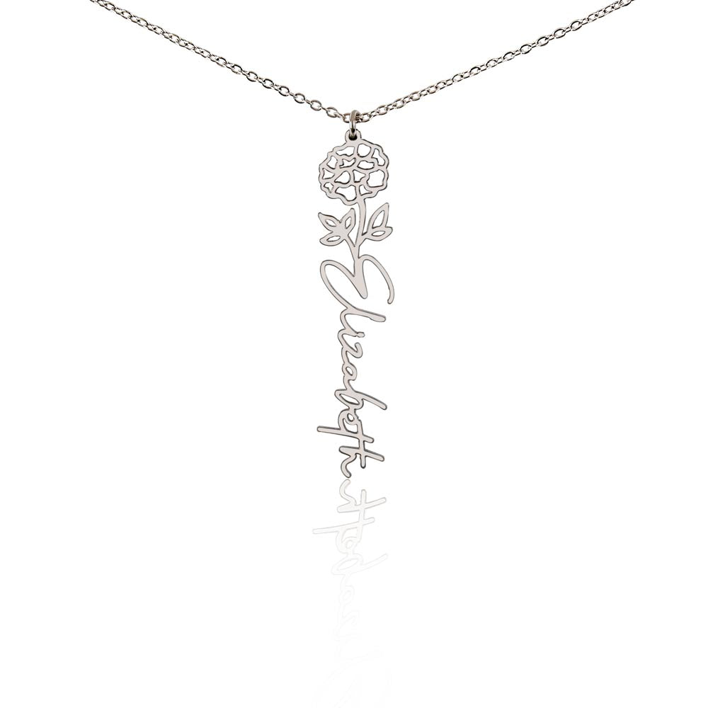 Heart Memento™ Petalwrit Personalized Birth Flower Name Necklace – Custom Birth Month Flower Necklace for Her