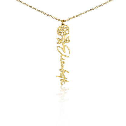 Heart Memento™ Petalwrit Personalized Birth Flower Name Necklace – Custom Birth Month Flower Necklace for Her