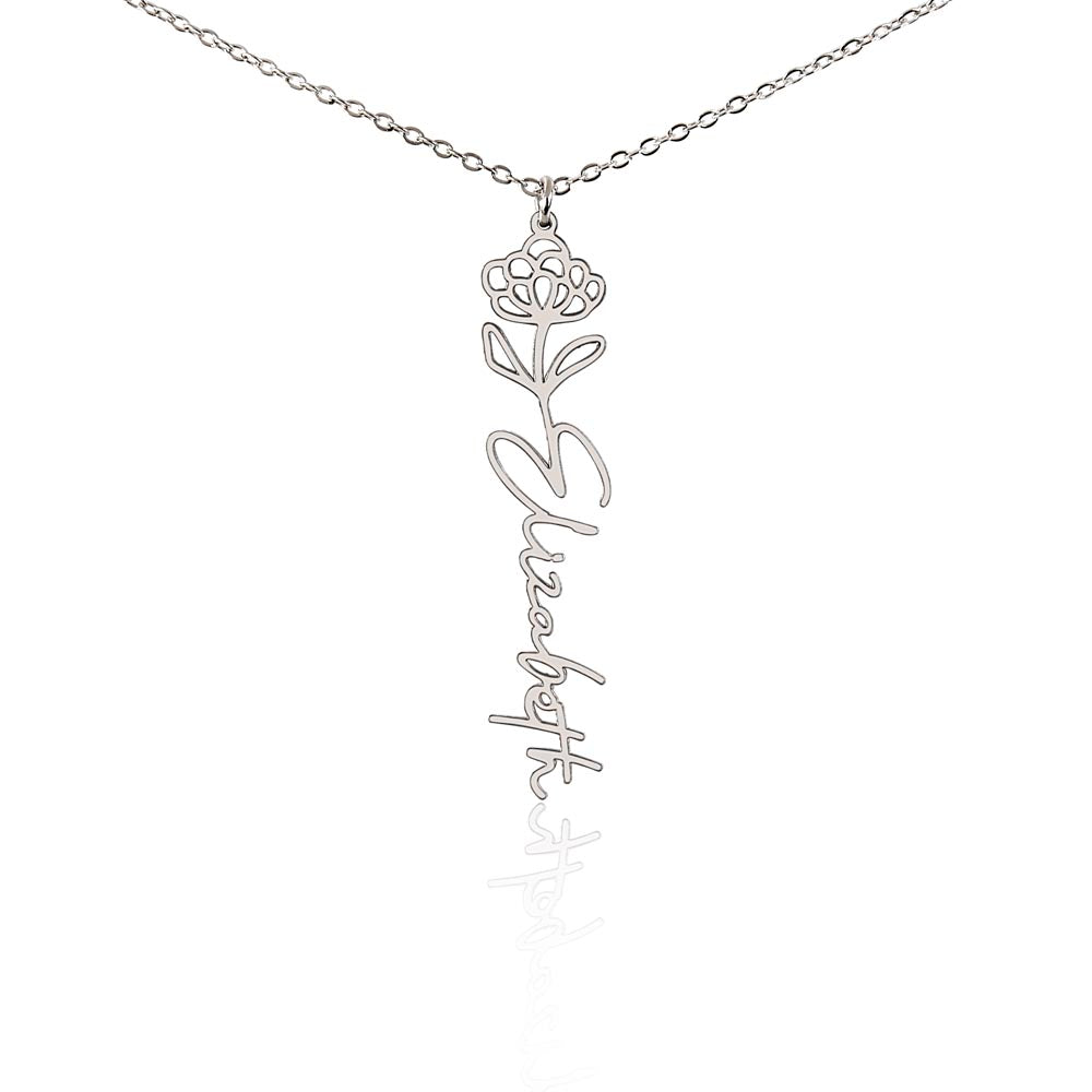Heart Memento™ Petalwrit Personalized Birth Flower Name Necklace – Custom Birth Month Flower Necklace for Her