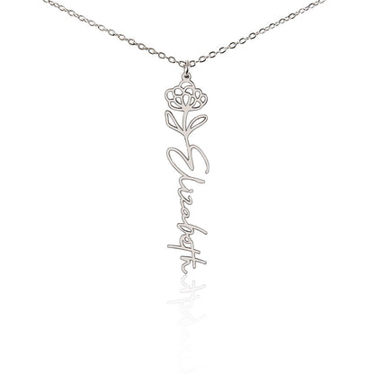 Heart Memento™ Petalwrit Personalized Birth Flower Name Necklace – Custom Birth Month Flower Necklace for Her