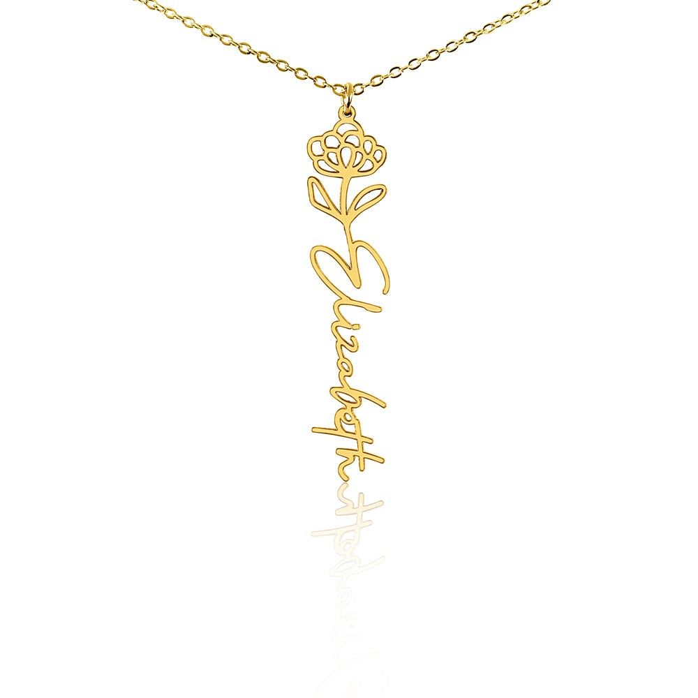 Heart Memento™ Petalwrit Personalized Birth Flower Name Necklace – Custom Birth Month Flower Necklace for Her