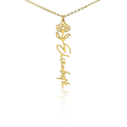 Heart Memento™ Petalwrit Personalized Birth Flower Name Necklace – Custom Birth Month Flower Necklace for Her