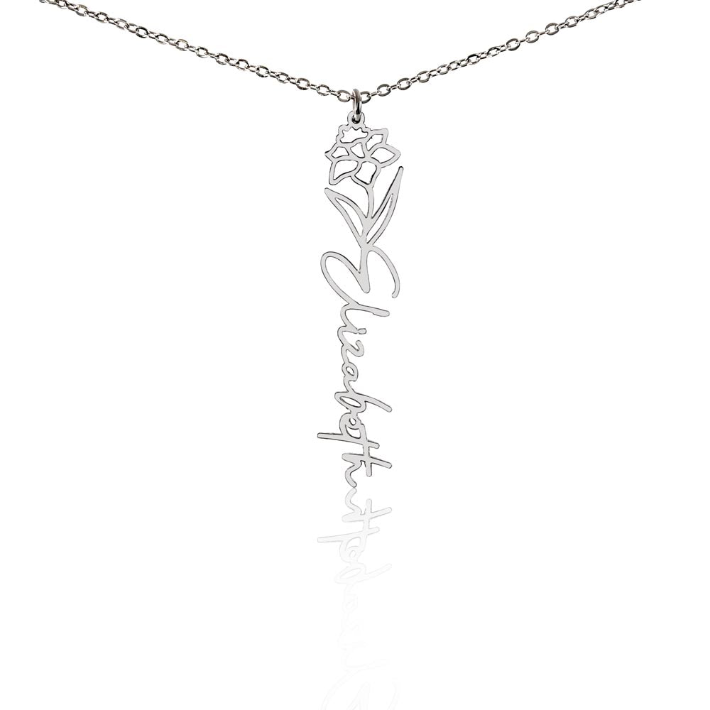 Heart Memento™ Petalwrit Personalized Birth Flower Name Necklace – Custom Birth Month Flower Necklace for Her