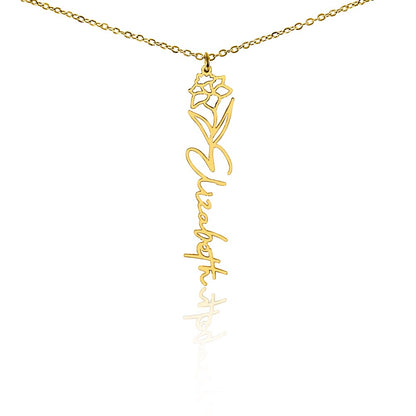 Heart Memento™ Petalwrit Personalized Birth Flower Name Necklace – Custom Birth Month Flower Necklace for Her