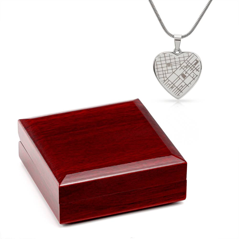 Heart map necklace, polished stainless steel, in LED luxury gift box – Heart Memento