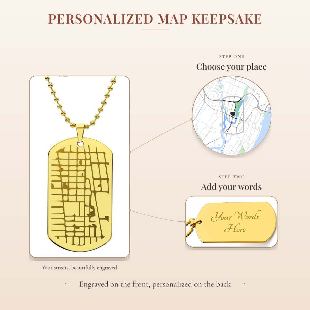 Custom map dog tag necklace – Heart Memento