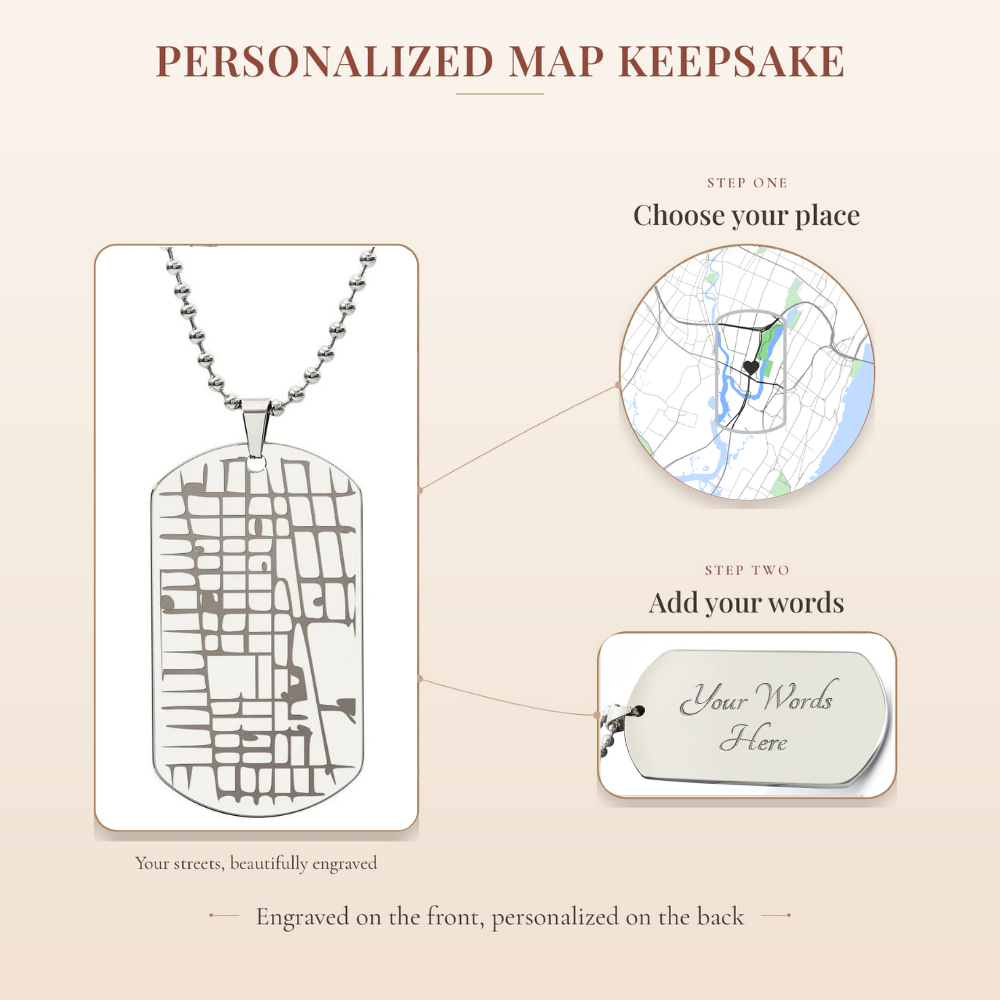Custom map dog tag necklace – Heart Memento
