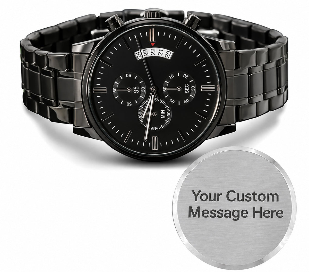 Personalized engraved chronograph watch for him in two-tone gift box – Heart Memento