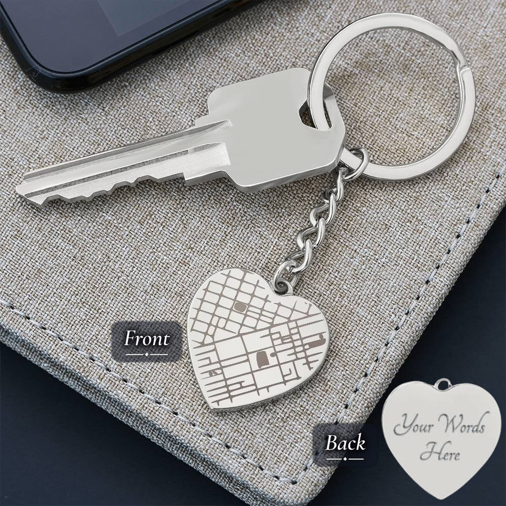 Custom map heart keychain in polished stainless steel – Heart Memento