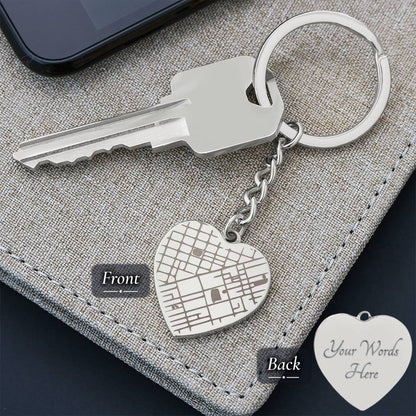 Custom map heart keychain in polished stainless steel – Heart Memento