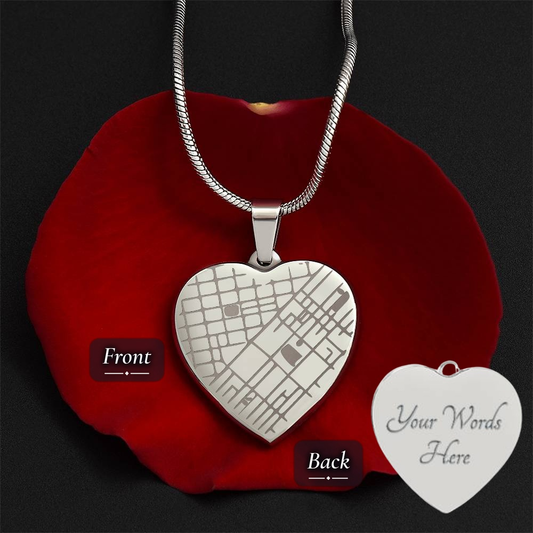 Personalized heart map necklace in polished stainless steel – Heart Memento